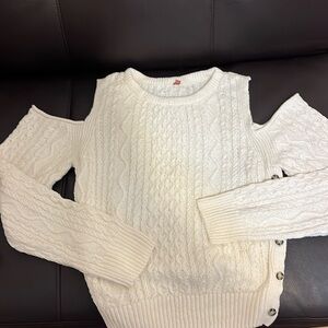 cable knit sweater with exposed shoulders